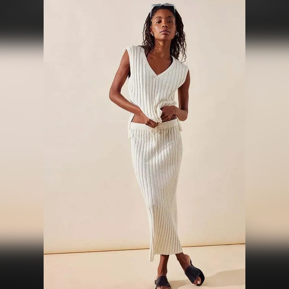 Free People Beach Veda Sweater Set Cotton-Linen- Viscose Blend In Cream Size Med - Picture 3 of 4